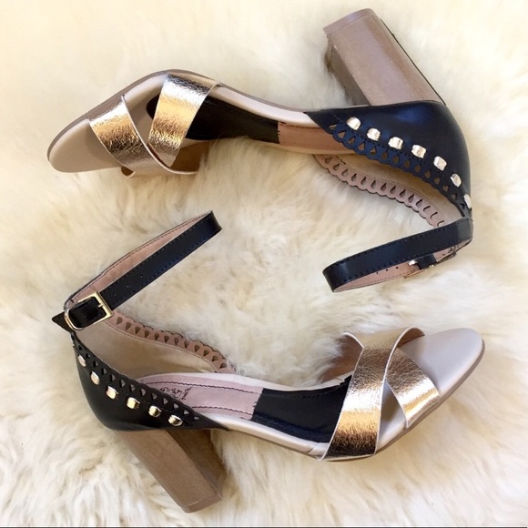 French Blu 2 Tone Leather Heeled Sandals - Picture 2 of 7